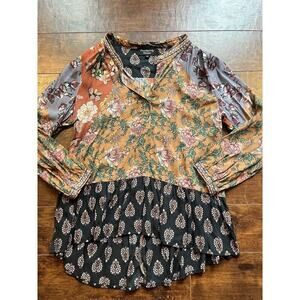 Feathers By Tolani Boho Flowy Floral Printed Colorful Blouse Size XS